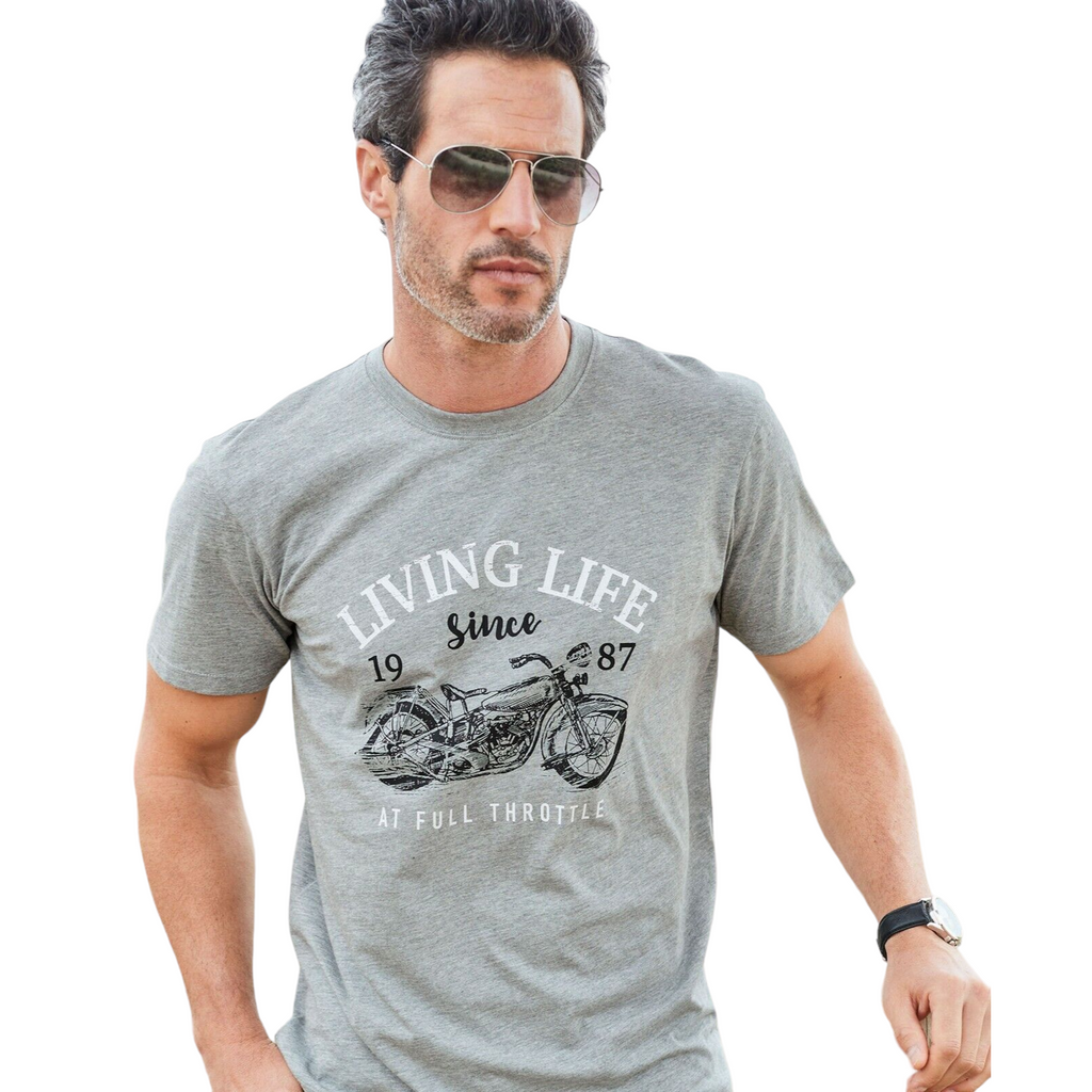 Cotton Traders Explorer Printed T-Shirt - Motorbike - 2XL - Men - Grey - Living Life