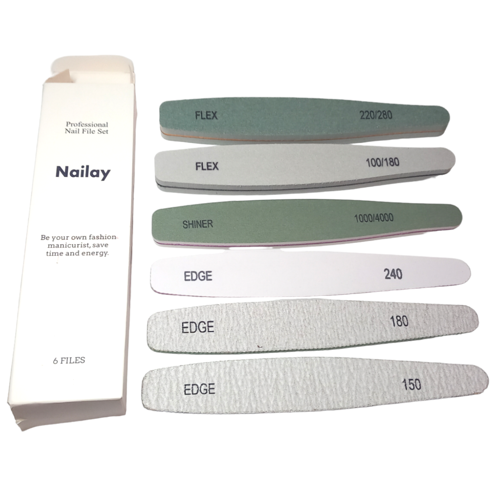 Nailay Professional Nail File Set 6pcs Manicure Salon Nails Home Boards Buffer