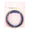 Daisy and Delilah Bracelets Set of 8 Slim Bangle Silver Elastic Purple Green