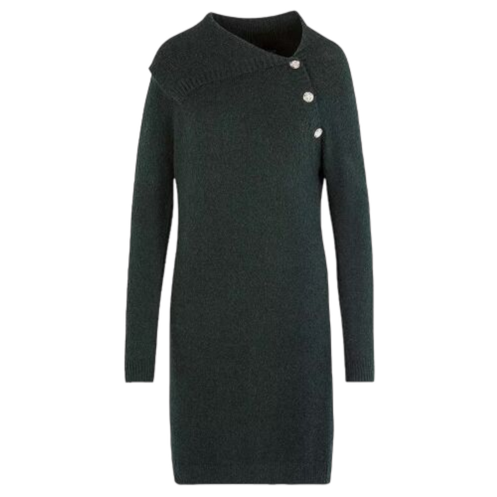Kaleidoscope Green Shawl Neck Button Detail Dress - Size UK 20-22