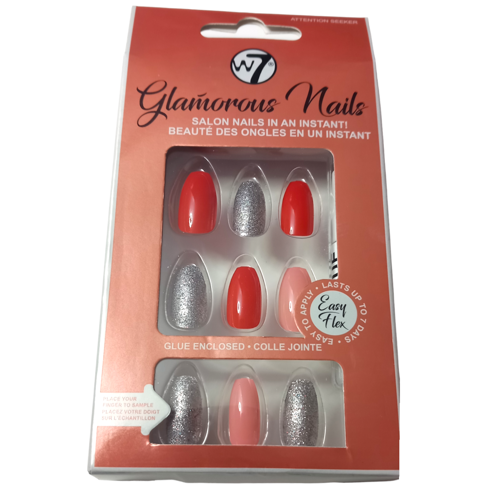 W7 Glamorous False Nails Attention Seeker Easy Apply Flex Nail Colour Tip