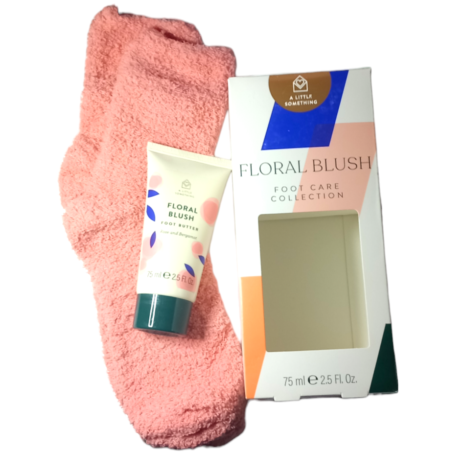 Foot Care Gift Set 75ml Floral Blush Feet Butter Pink Fluffy Socks Skin Rose