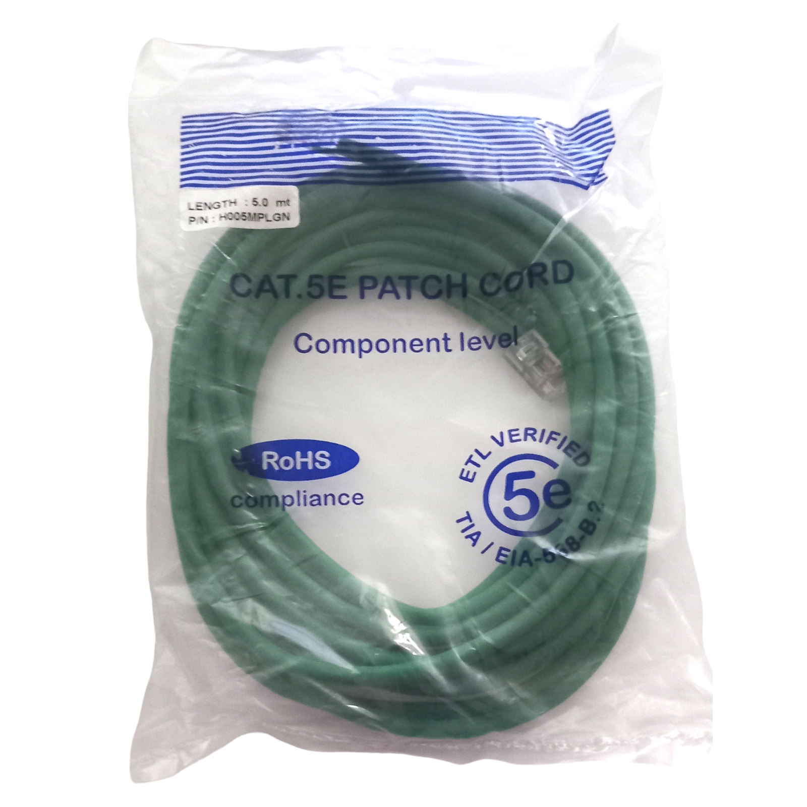 Patch Cord Cable 5m Green H005MPLGN Ethernet Network ETL RoHS Component CAT.5E