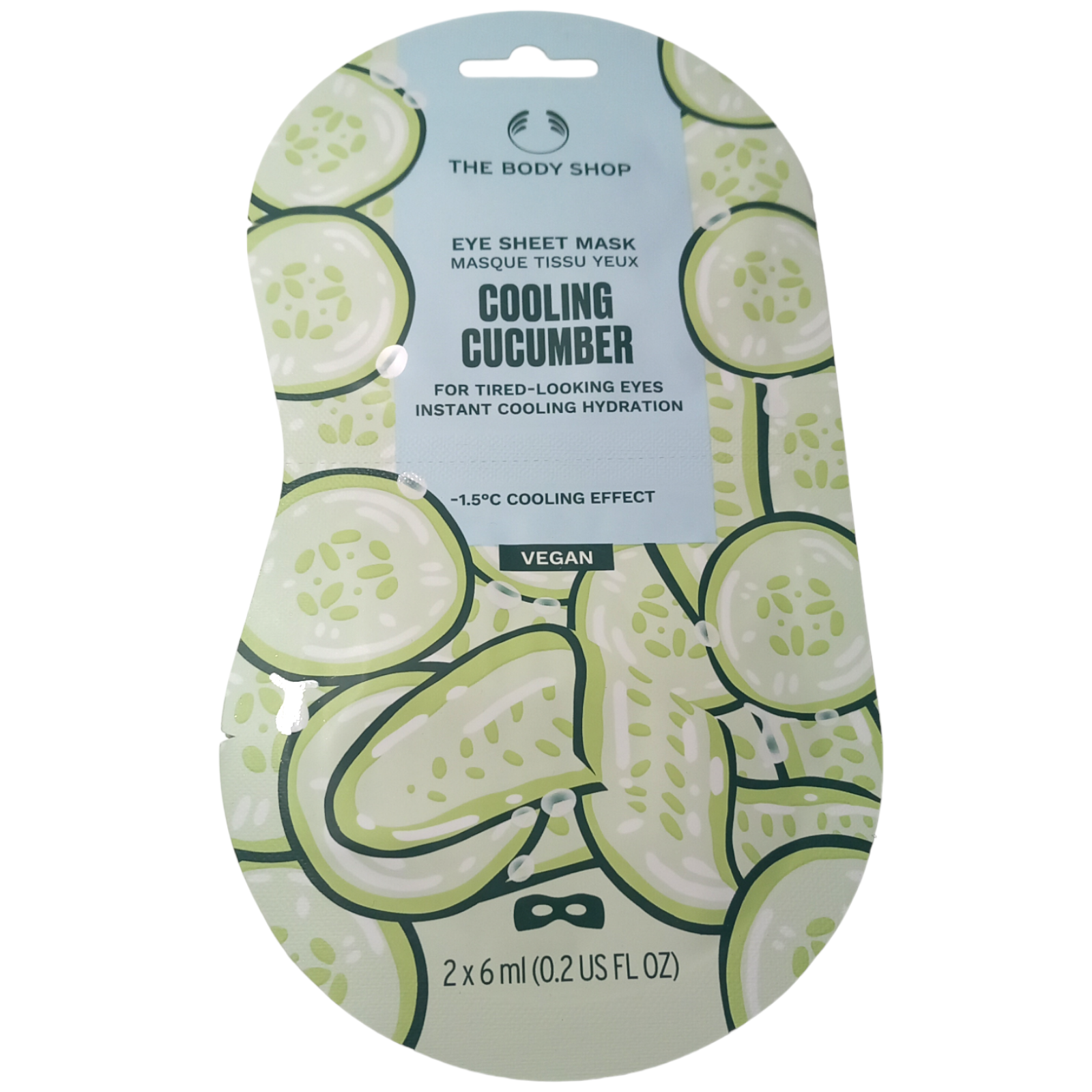 Body Shop Eye Mask 2x6ml Cooling Cucumber Sheet Tired Eyes Hydration Vegan Skin