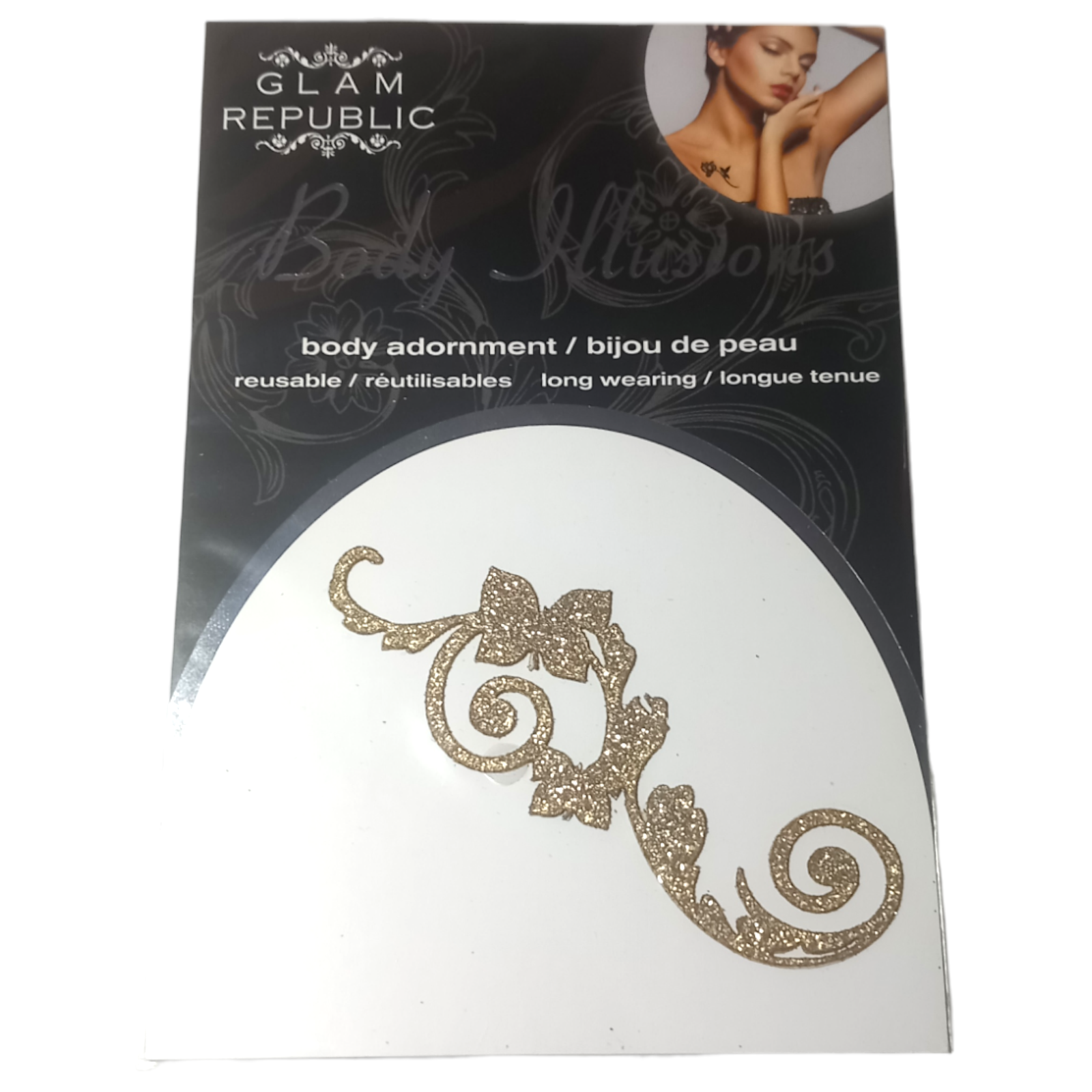 Glam Republic Body Adornment Gold Glitter Scroll Illusion Reusable Temp Jewel