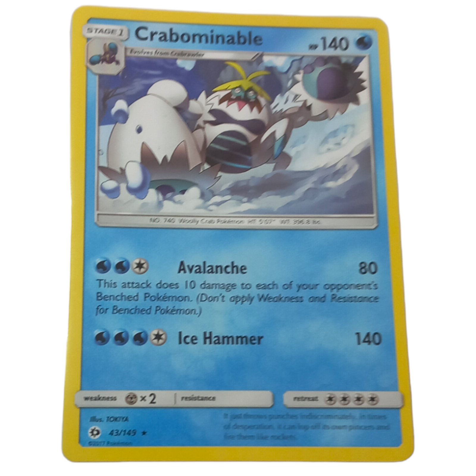 Pokemon Trading Card Crabominable Sun Moon 43 Water Ice Hammer Avalanche