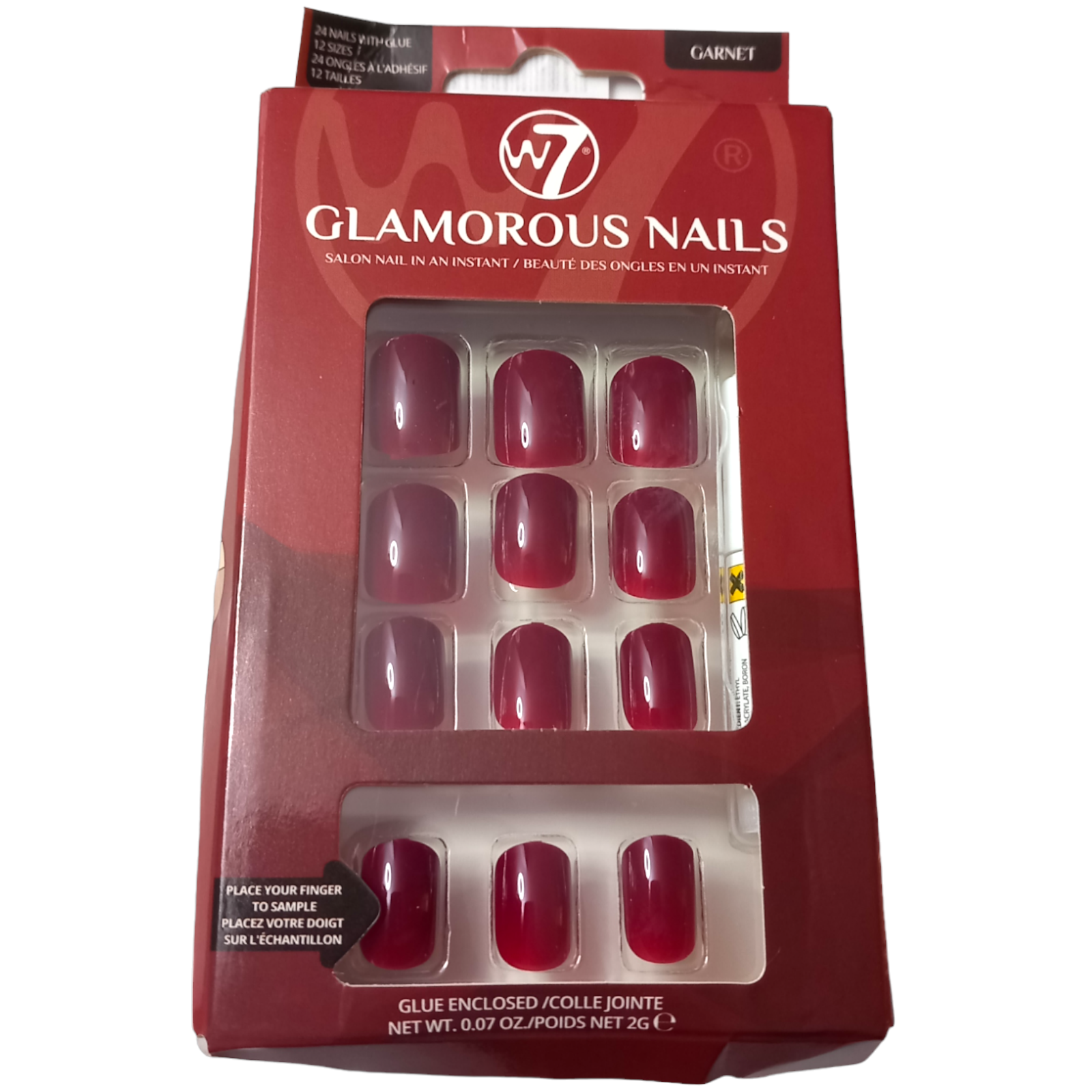 W7 Glamorous False Nails Garnet Deep Red Easy Apply Flex Nail Colour Tip