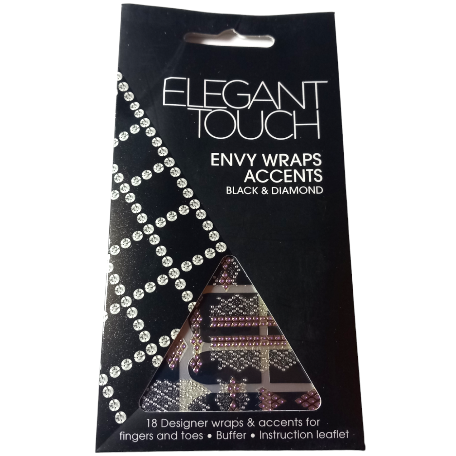 Elegant Touch Envy Nail Wraps Accents Black and Diamond Designer Nails Quick Tip
