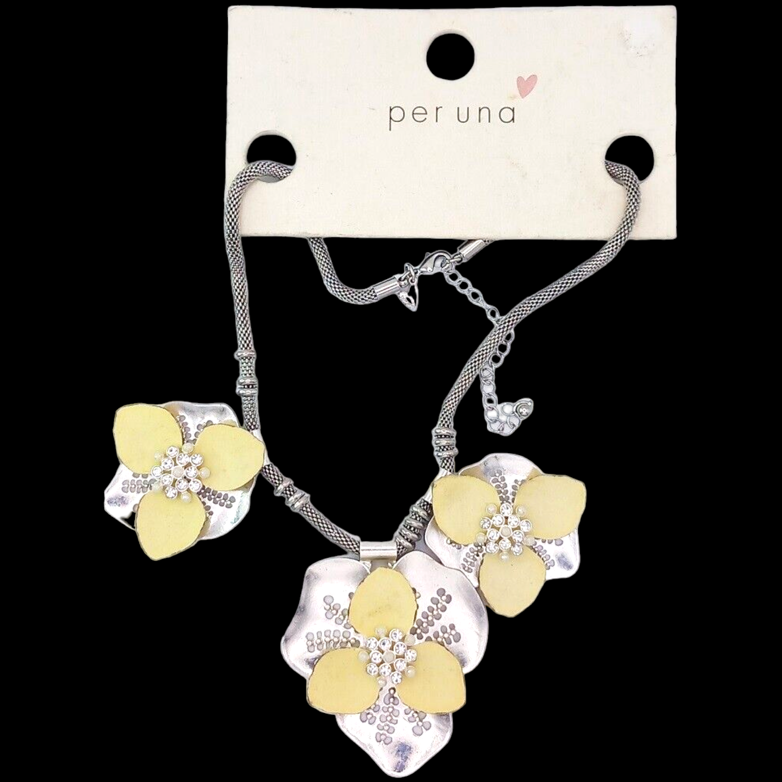 Per Una Flower Necklace Silver-Coloured Statement Chunky Yellow Snake Extender