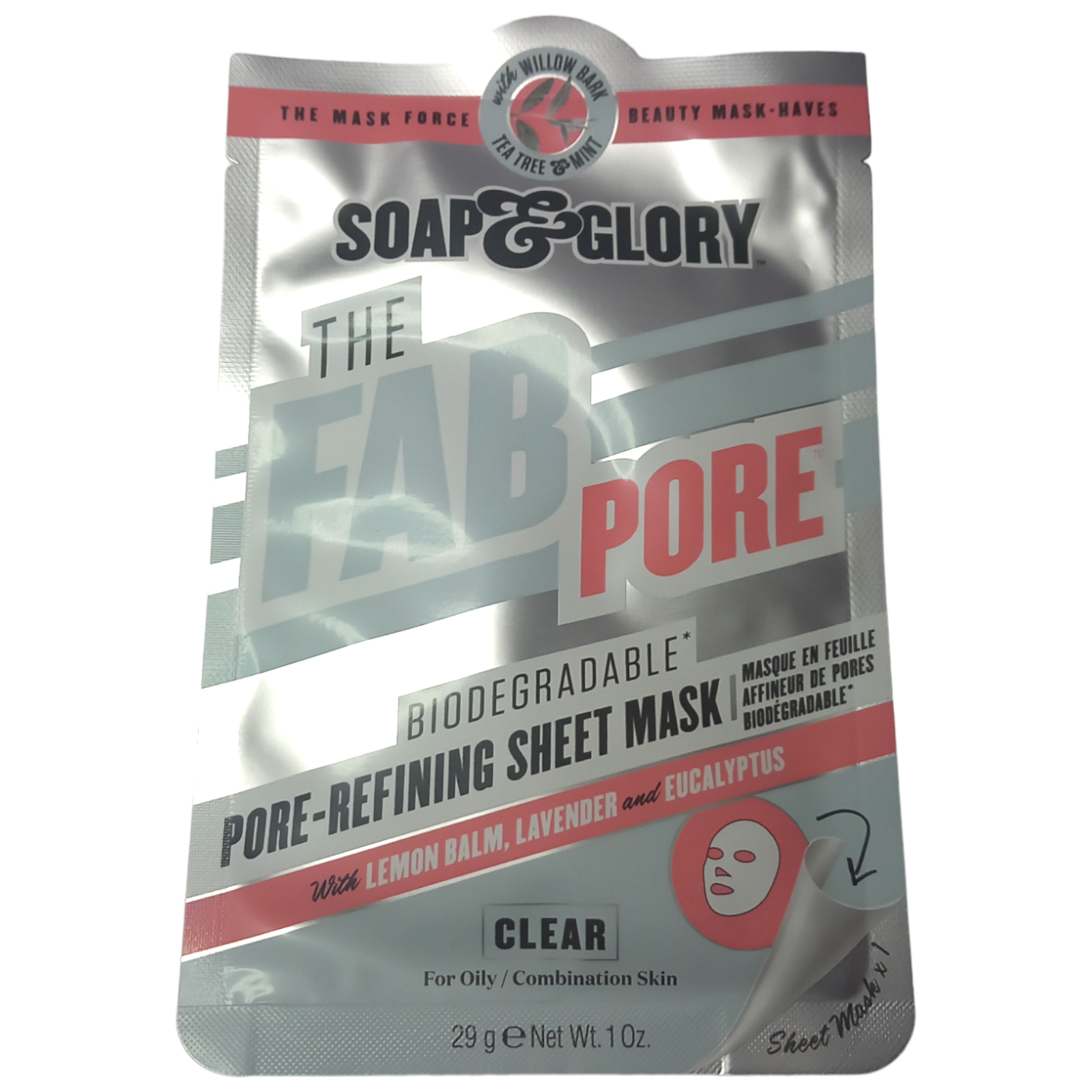 Soap and Glory Sheet Face Mask Fab Pore Refining Biodegradable Facial Lemon Skin