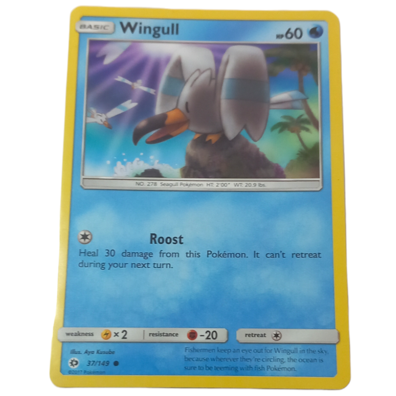 Pokemon Trading Card Wingull Sun Moon 37 Water Roost Seagull Heal Retreat