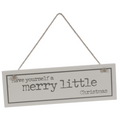 Wooden Christmas Sign 10x30cm White Silver Merry Little Hanging Decorative Cute