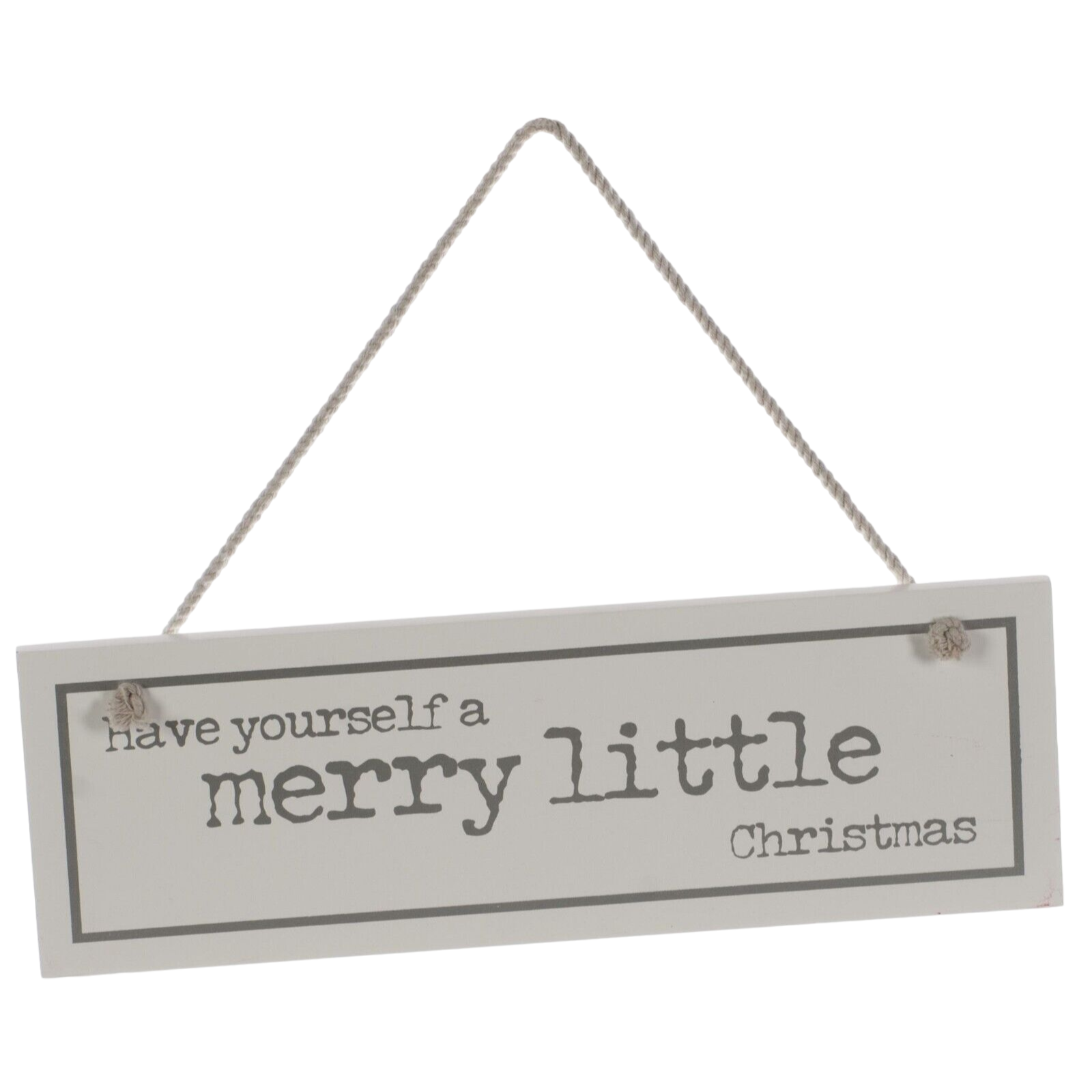 Wooden Christmas Sign 10x30cm White Silver Merry Little Hanging Decorative Cute