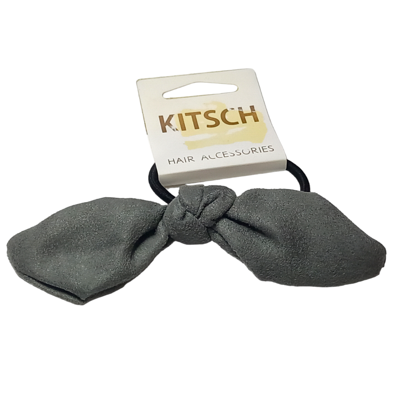 Kitsch Bow Hair Bobble Grey Faux Suede Holder Ponytailer Band Ponytail Colour