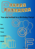 Birthday Party Invitation: Simple, Reusable (PDF Digital Download) - Aqua & Dark Blue Gradient - Design 12