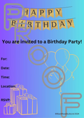 Reusable Birthday Party Invitation: Gold, Purple, Blue - Gradient Fade (PDF Digital Download)
