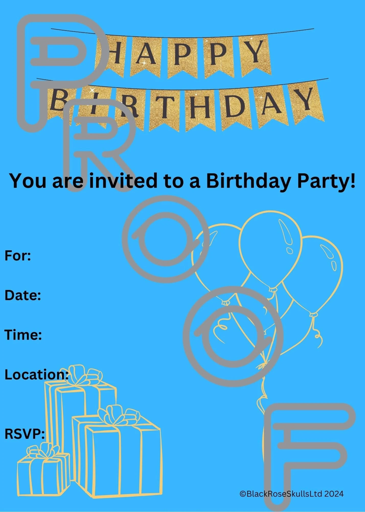 Birthday Party Invitation: Simple Fill-In PDF (Digital Download) - Aqua Blue