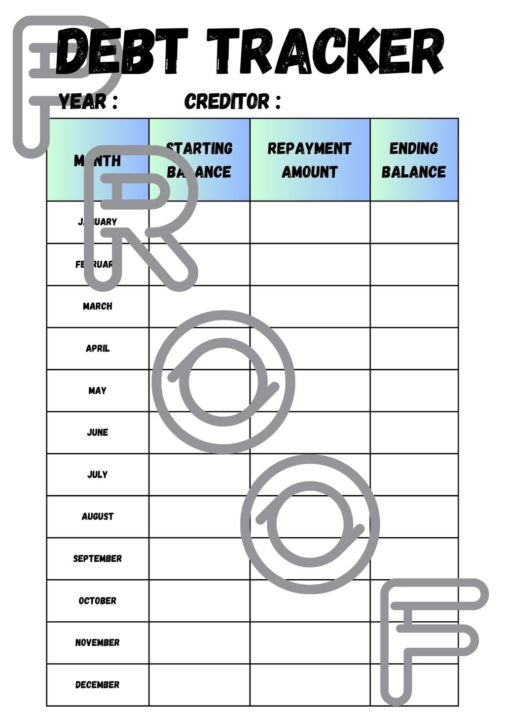 Debt Tracker Printable: Yearly Monthly Repayment Planner (PDF Download) - Design 3