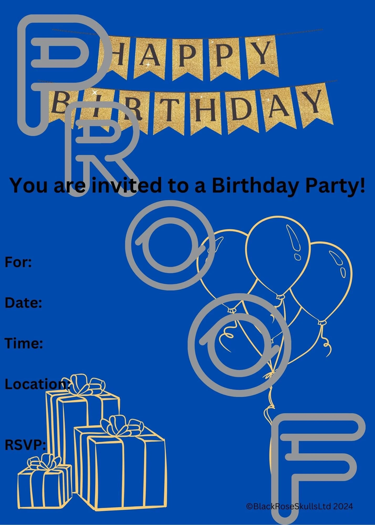 Gold & Dark Blue Birthday Party Invitation (PDF Digital Download)