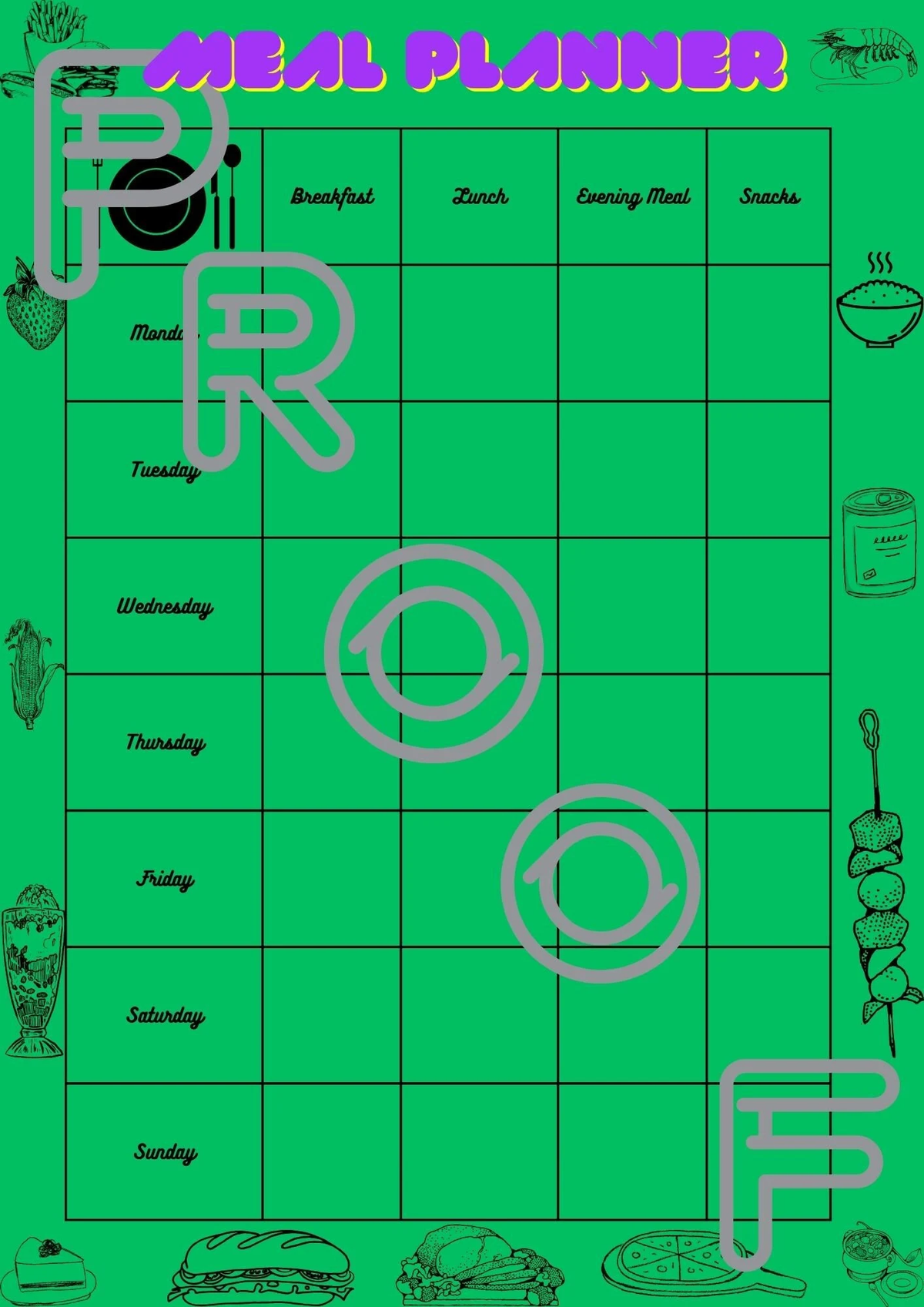 Weekly Meal Planner: Family Budget Green Printable Template (PDF Digital Download)