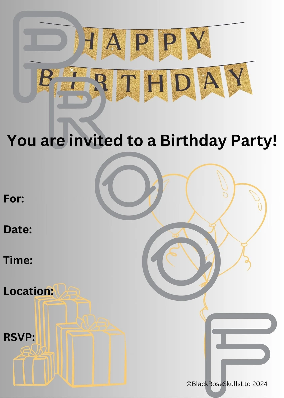 White & Grey Gradient Birthday Party Invitation: Simple Reusable (PDF Digital Download)