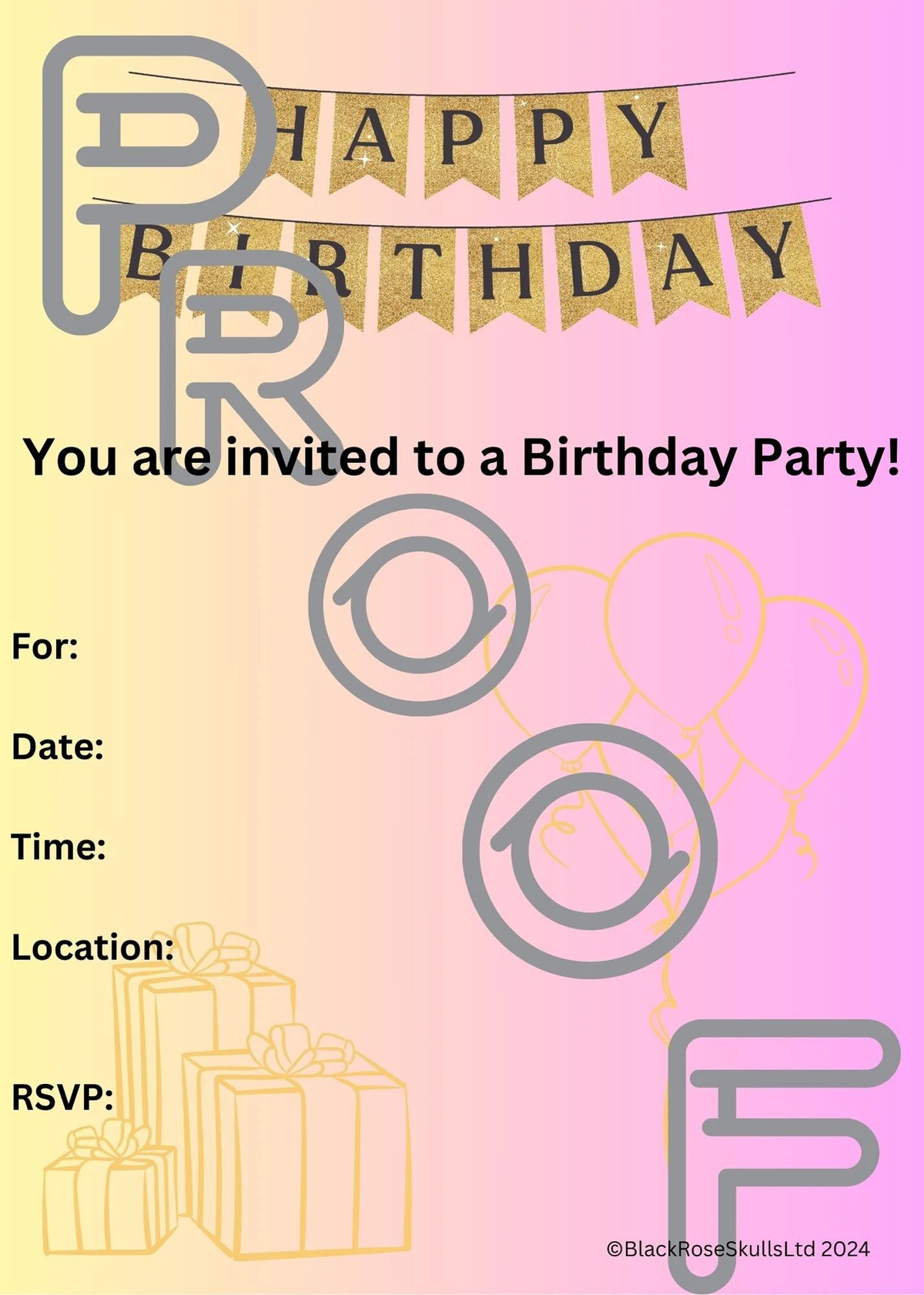 Peach & Pink Birthday Party Invitation: Simple, Reusable (PDF Digital Download)