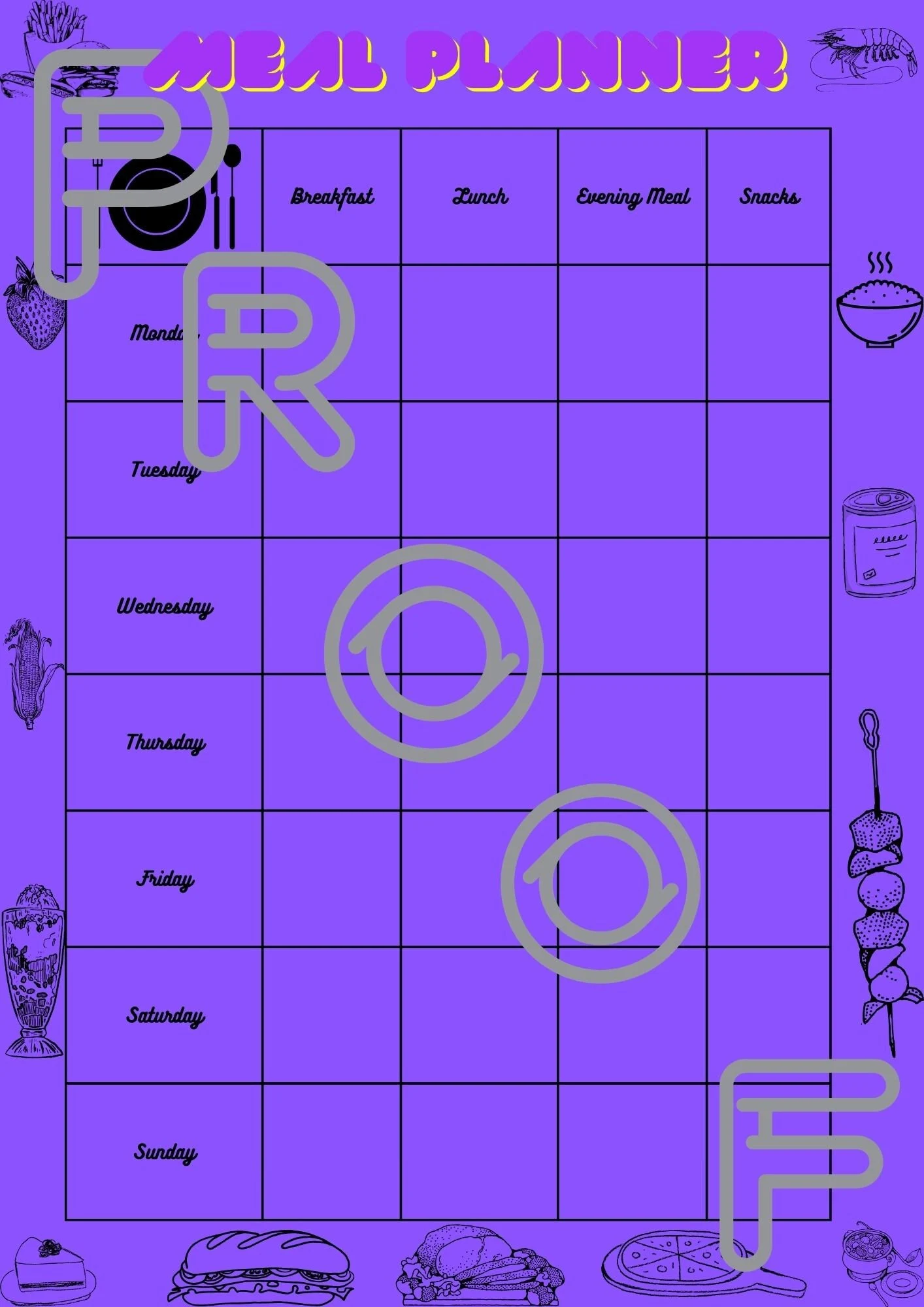 Weekly Meal Planner: Family Budget Printable (PDF Digital Download) - Purple