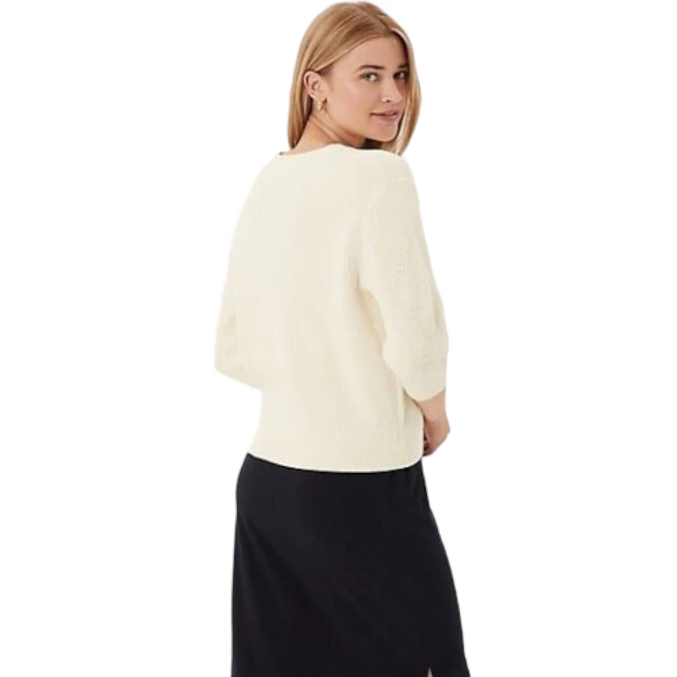 M&S Cotton Rich Textured V-Neck Knitted Top - Large - Light Cream