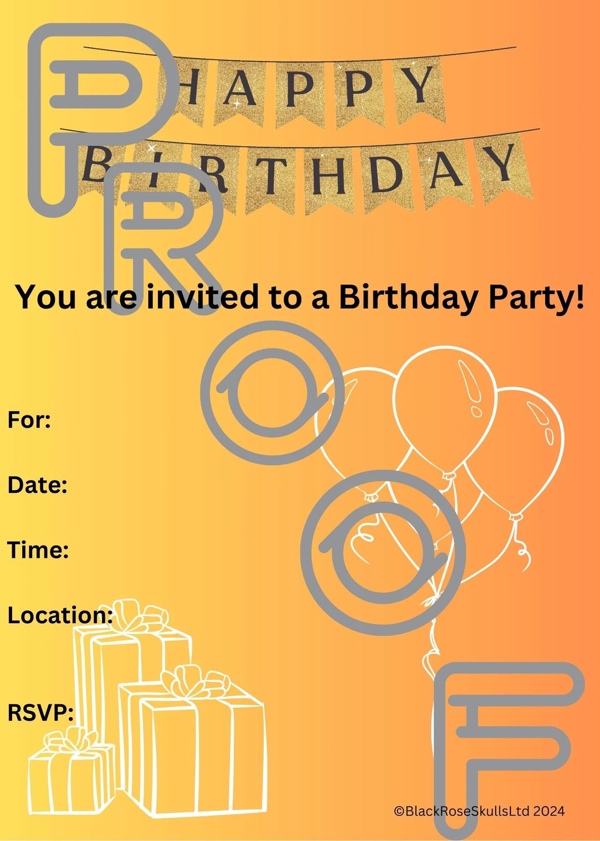 Reusable Birthday Party Invitation: (PDF Digital Download) - Yellow/Orange Gradient