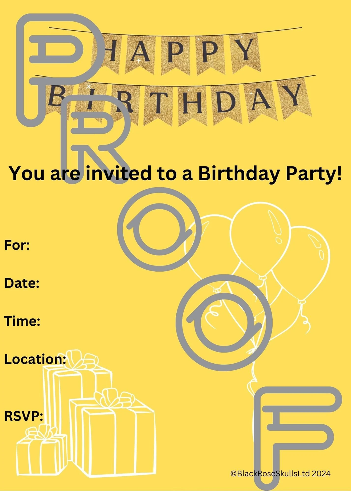 Birthday Party Invitation: Simple Yellow Design (PDF Digital Download) Reusable