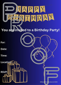 Birthday Party Invitation: Simple, Reusable (PDF Digital Download) - Black/Blue Gradient - Design 3
