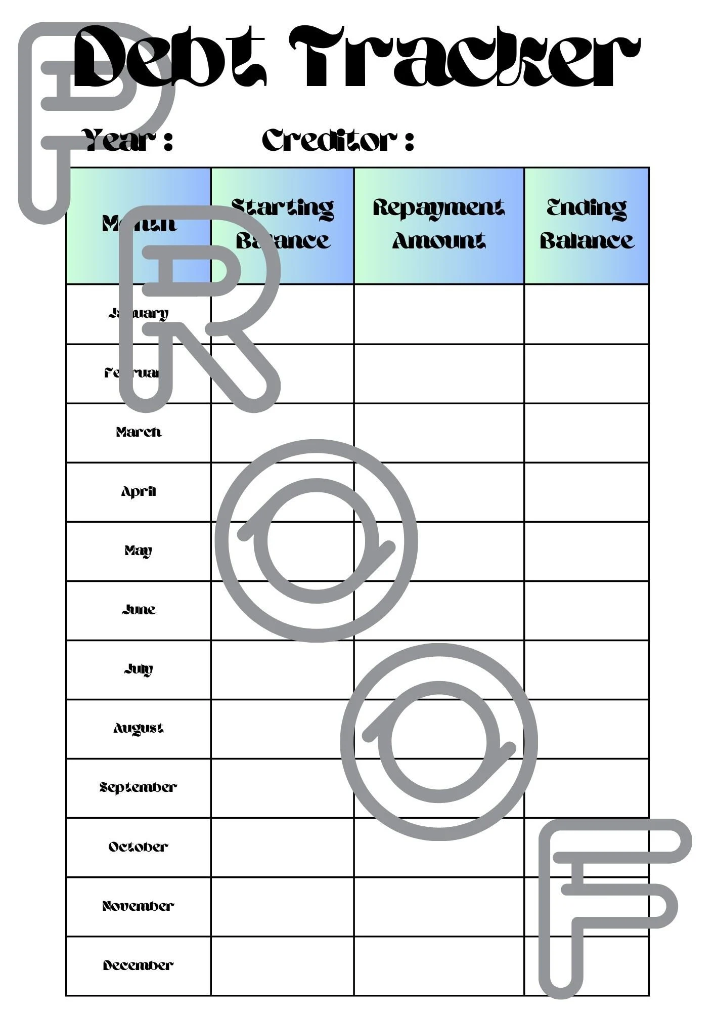 Debt Tracker Printable: Monthly Repayment Progress (PDF Download) - Design 10