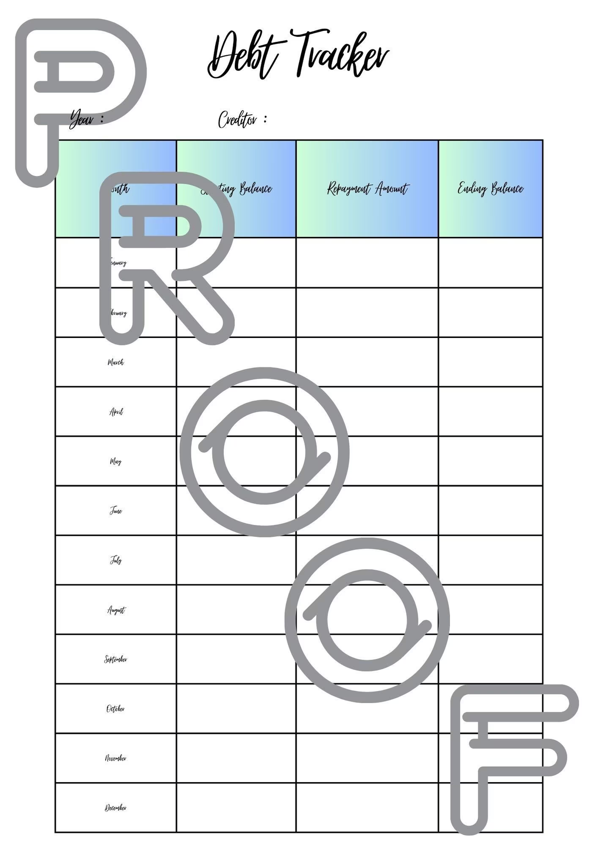 Debt Tracker Printable: Monthly Repayment Progress Record (PDF Download) - Design 8