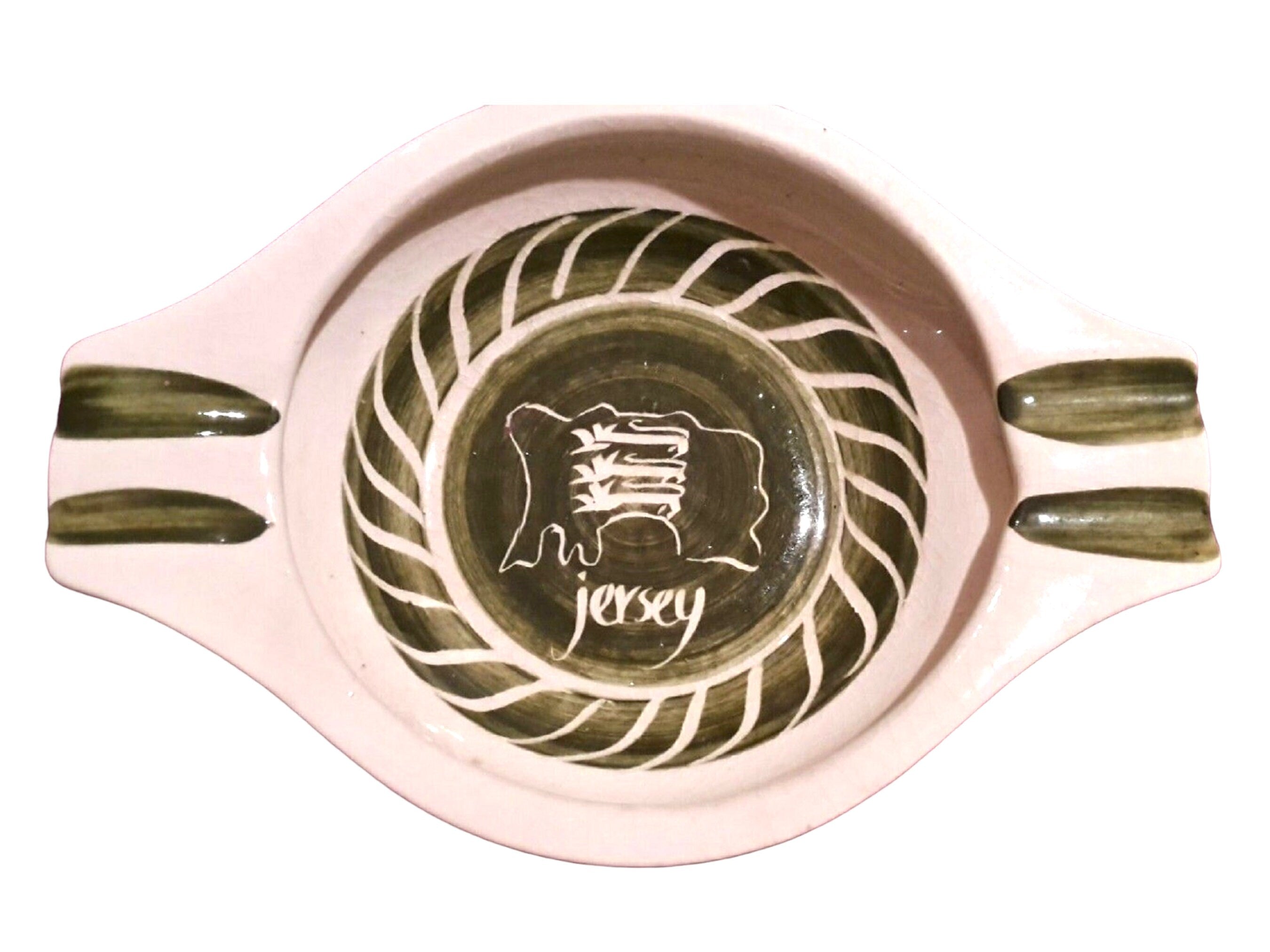 Jersey Pottery Ashtray 1956-1970 Green White Channel Islands