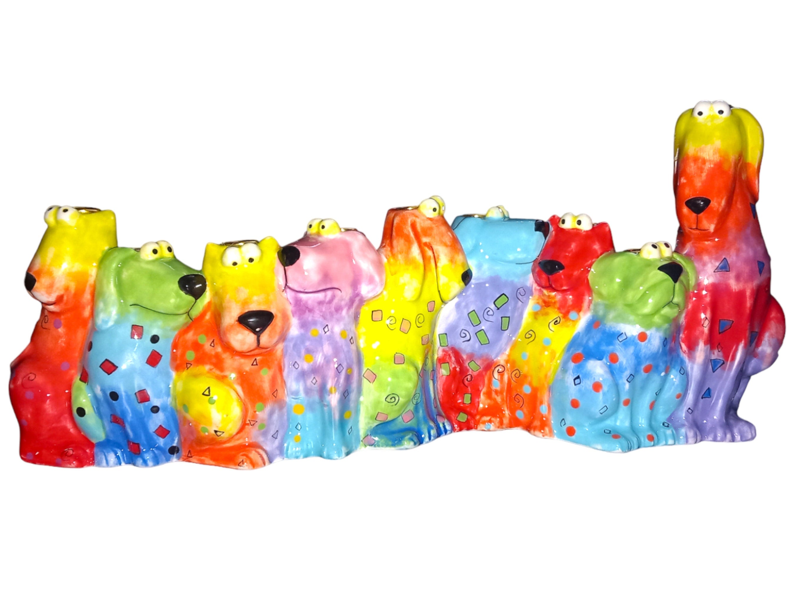 Studio DesignWorks Floppy Dogs Menorah: Hand-Painted Ceramic Hanukkah Candle Holder