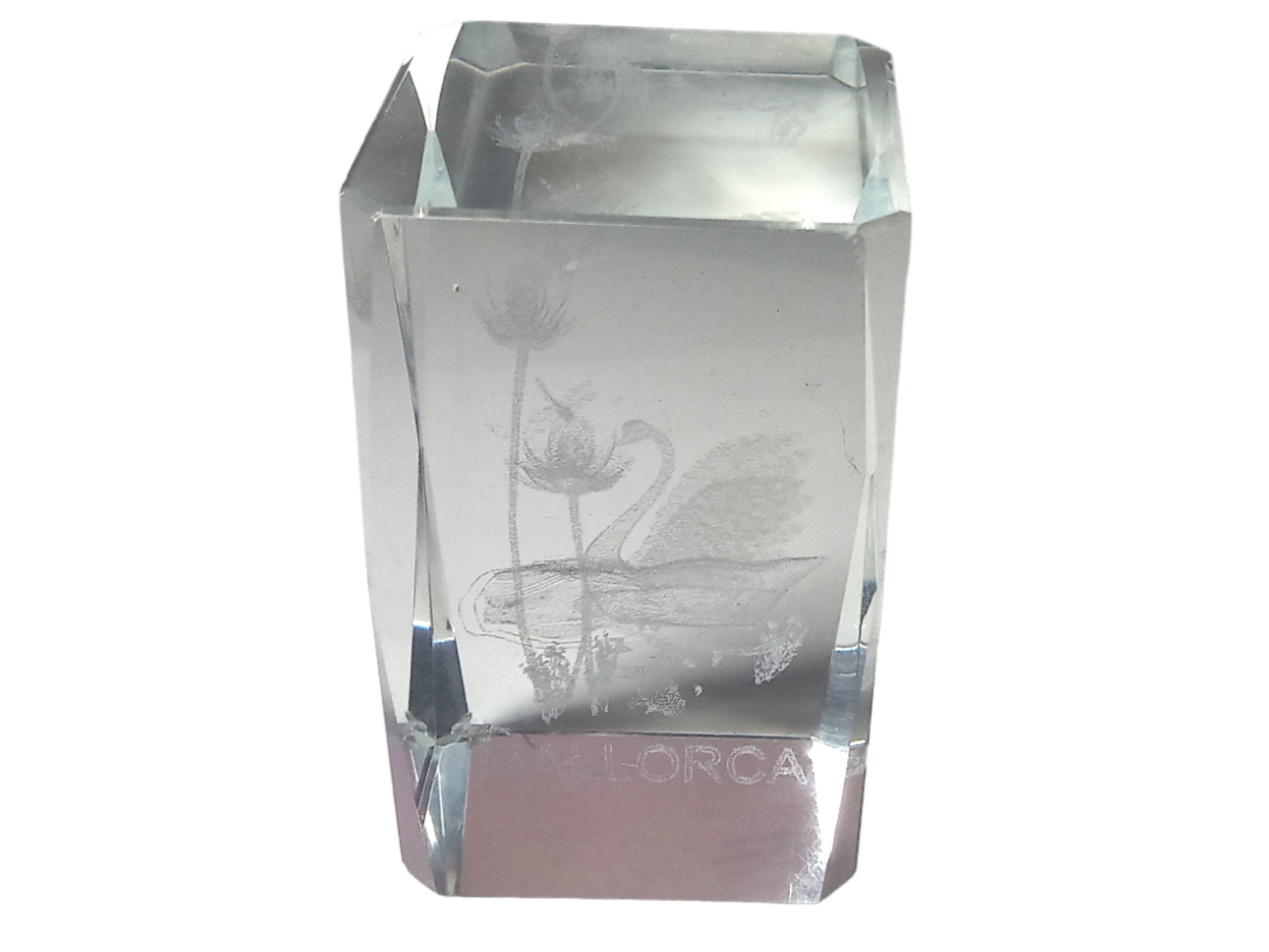 Mallorca Swan Etching Paperweight Clear Rectangular Block