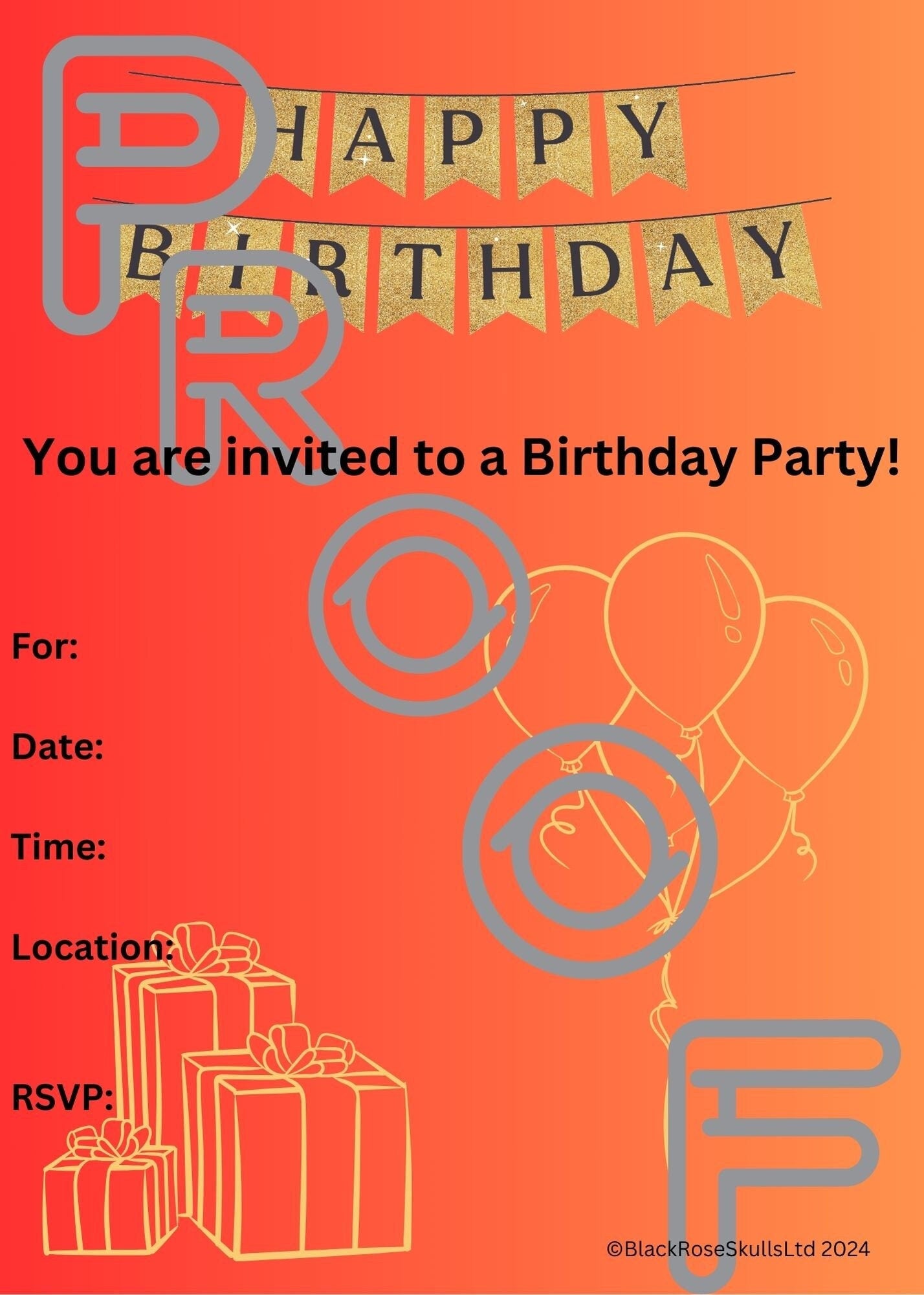 Gradient Birthday Party Invitation: Simple, Reusable (PDF Digital Download)