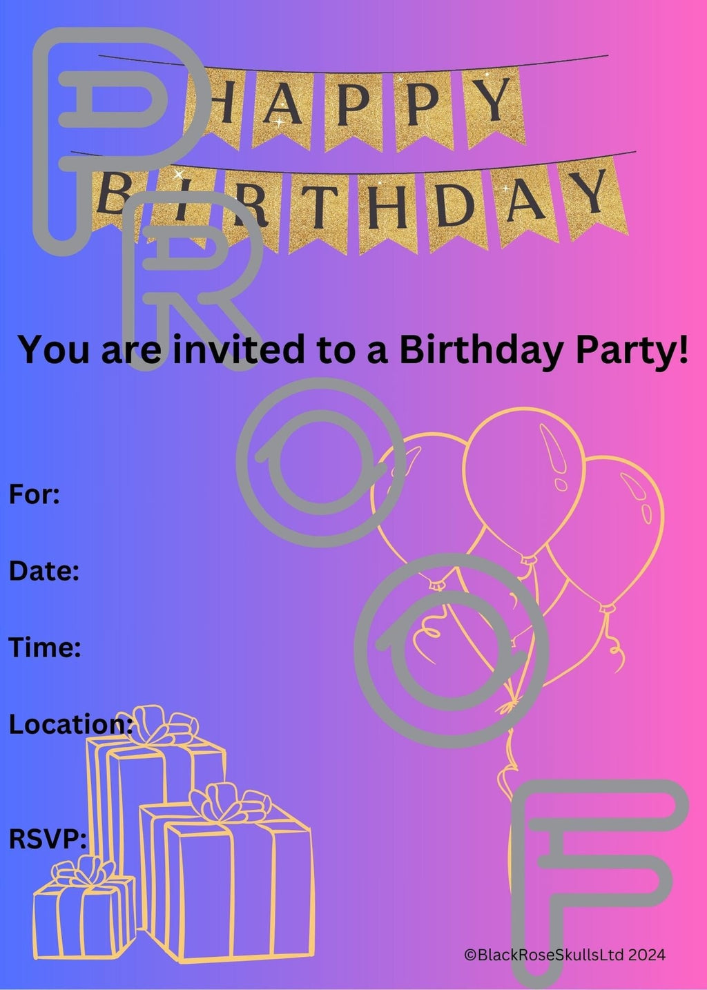 Birthday Party Invitation: Simple Design (PDF Digital Download) - Blue/Pink Gradient - Design 9