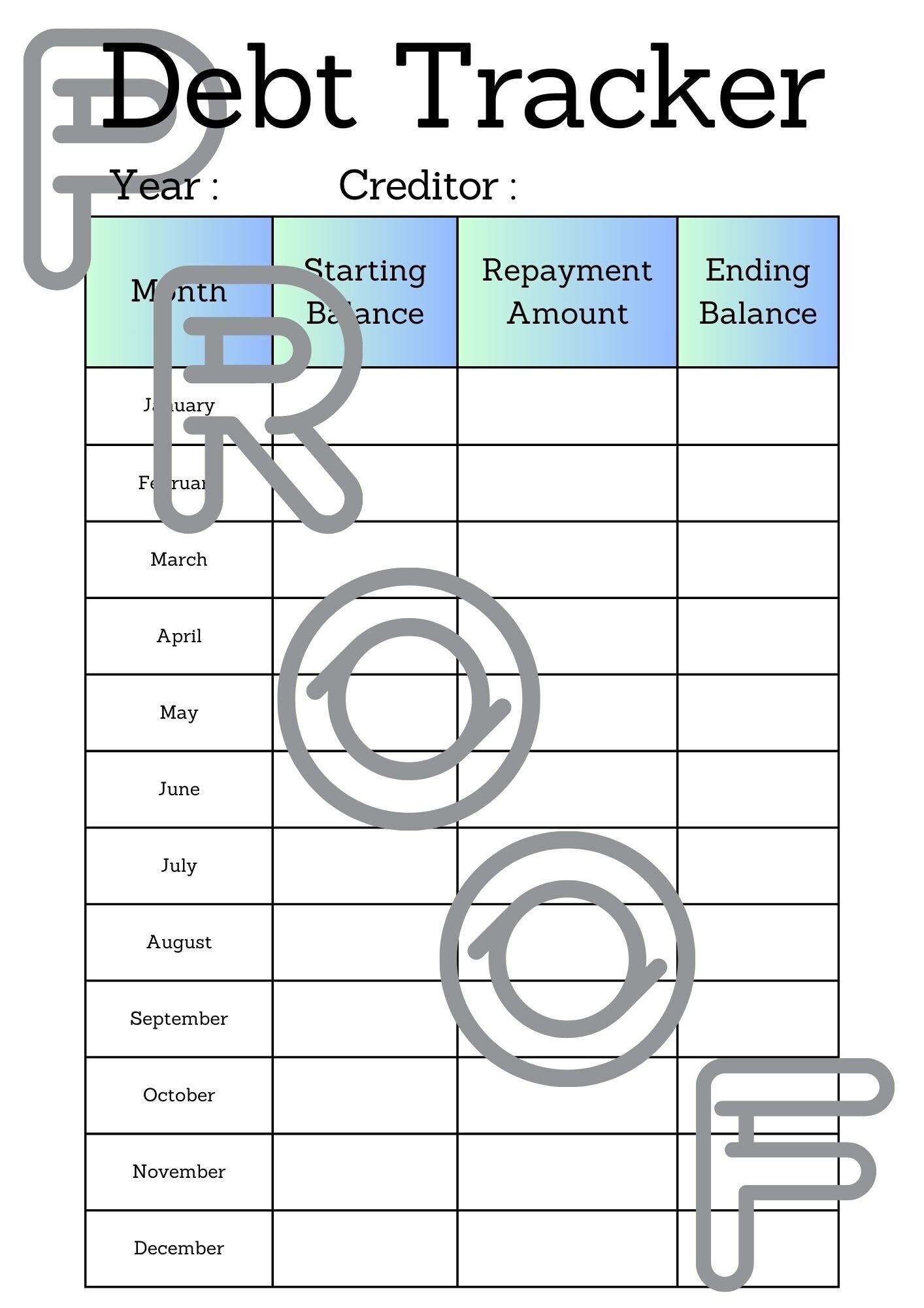 Debt Tracker Printable: Monthly Repayment Progress (PDF Download)