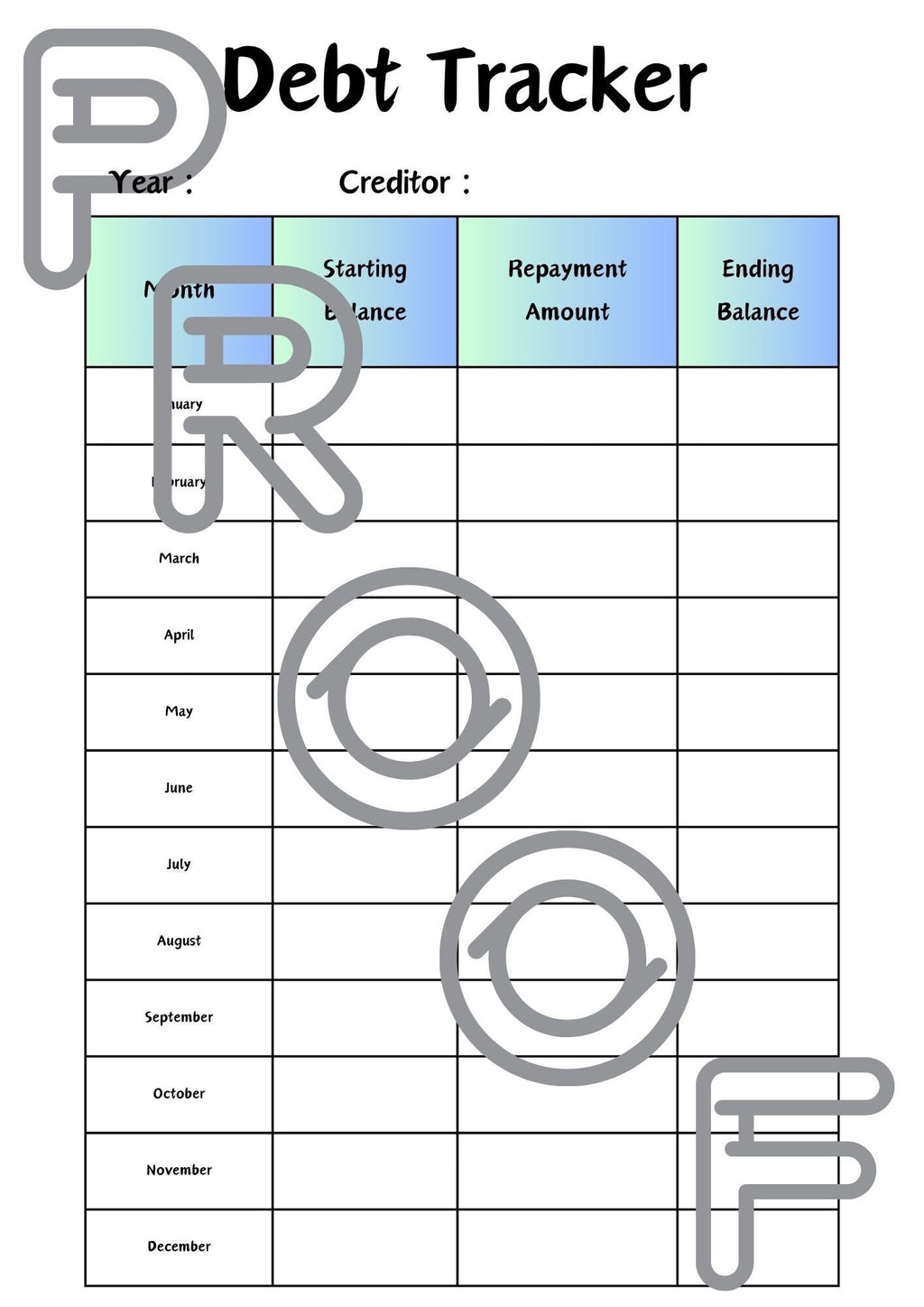 Debt Repayment Tracker: Monthly Progress Planner (Digital Download) - Design 9