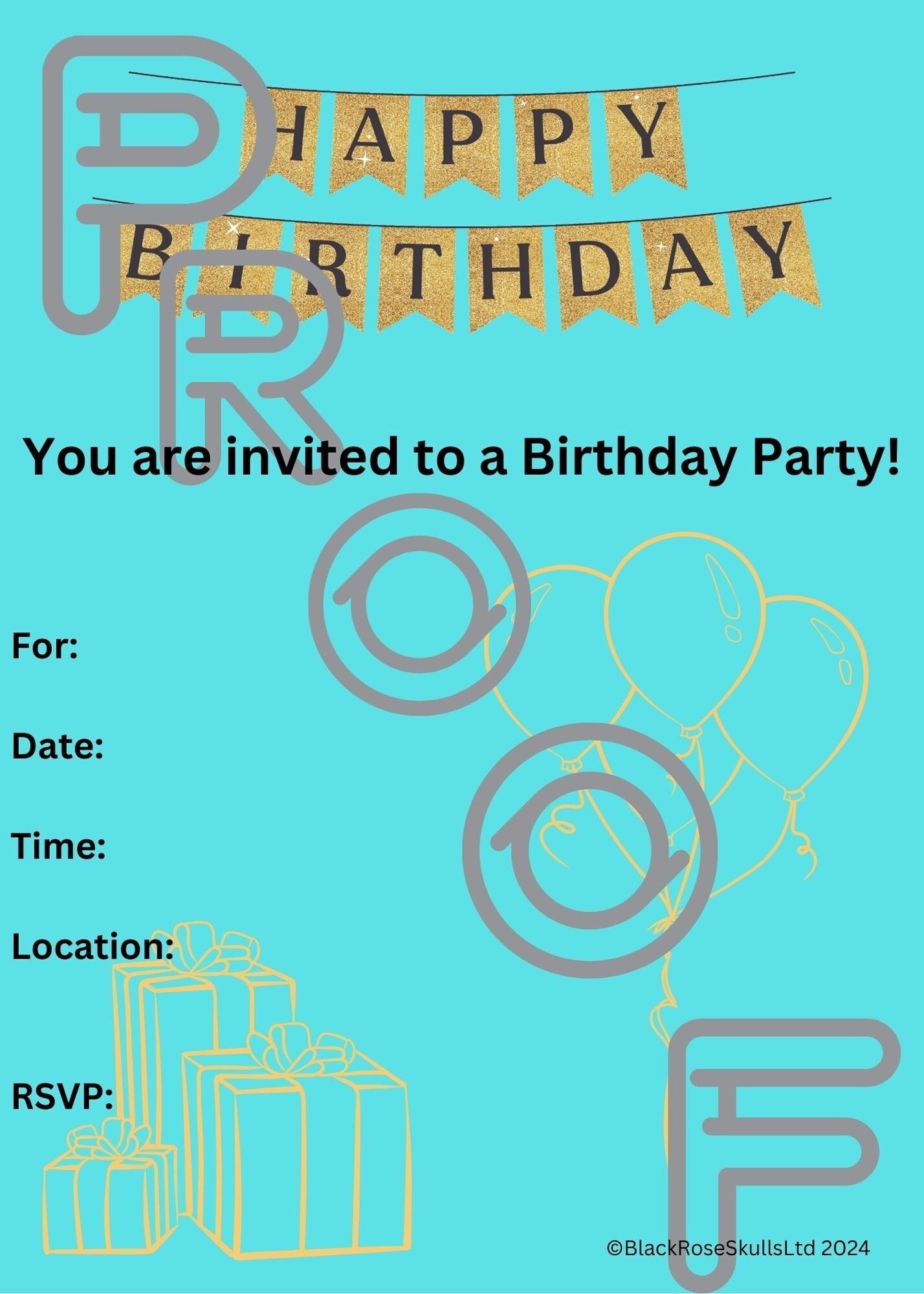 Gold & Turquoise Birthday Party Invitation: Simple Fill-In (PDF Digital Download)