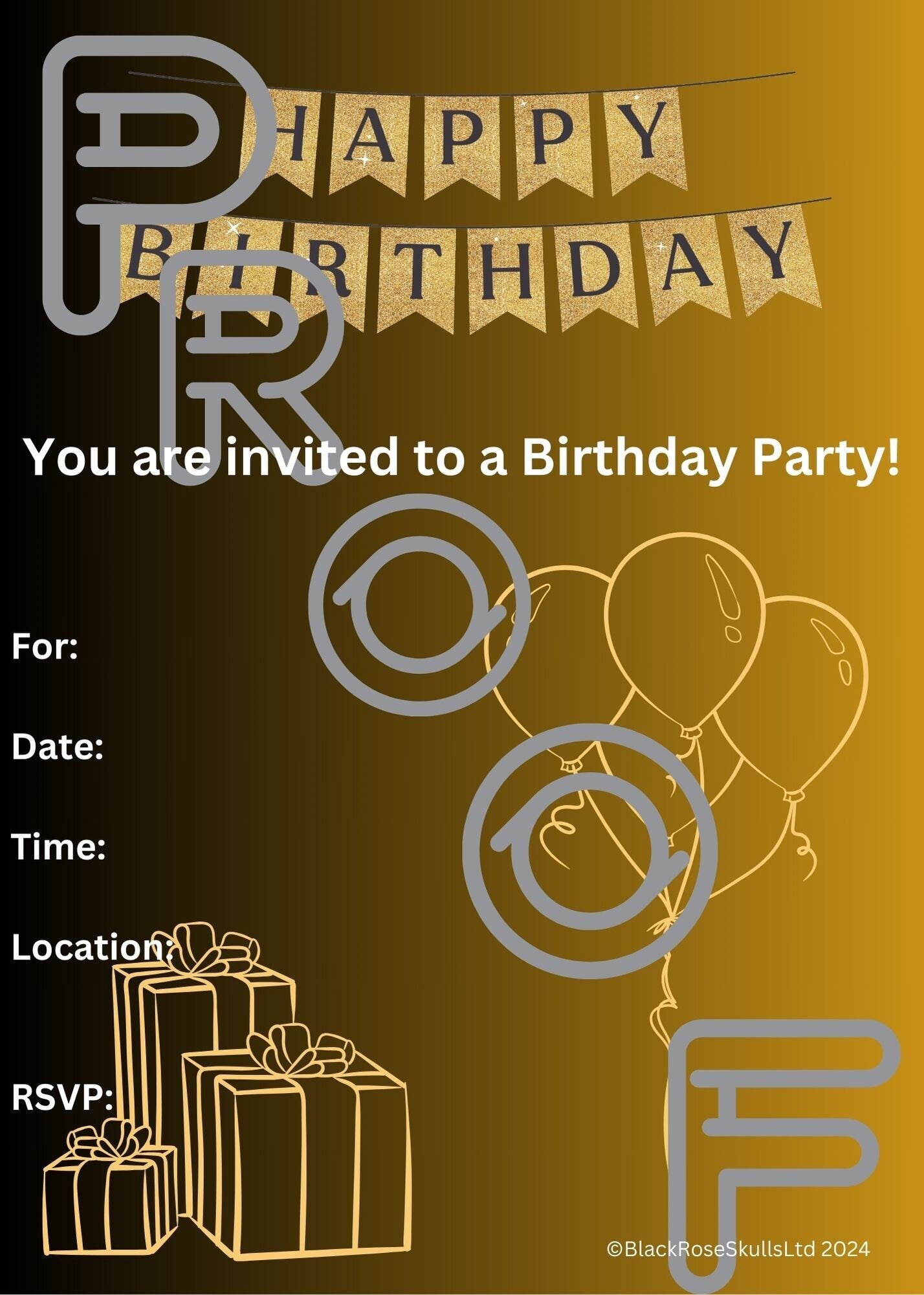 Gold & Black Birthday Party Invitation: Simple, Reusable (PDF Digital Download)