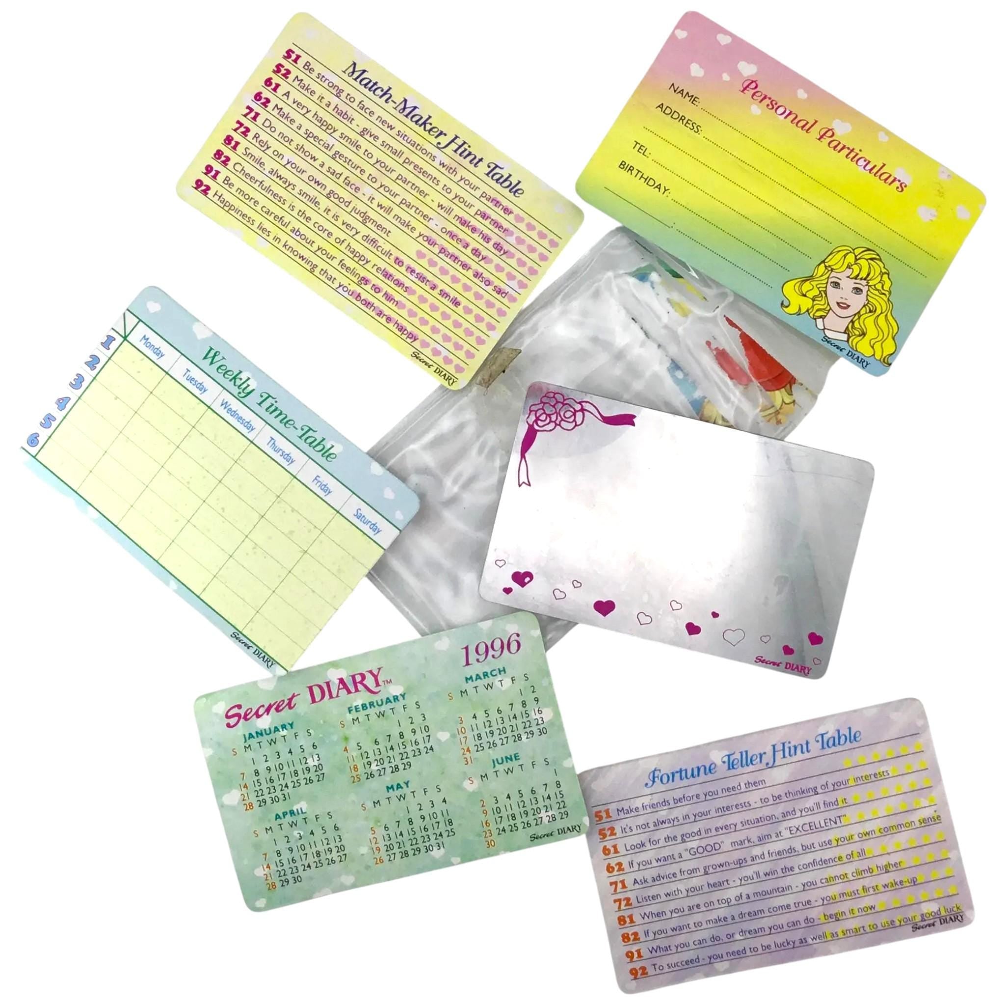 1996 Secret Diary Paper Inserts: Kids Toy Organizer Replacement Cards