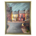 Vintage Street Scene Painting: Framed Canvas Art, I. Birmingham, 1987