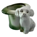 Green Dog Planter with Top Hat: Decorative Figurine (Damaged) 8x10x10cm