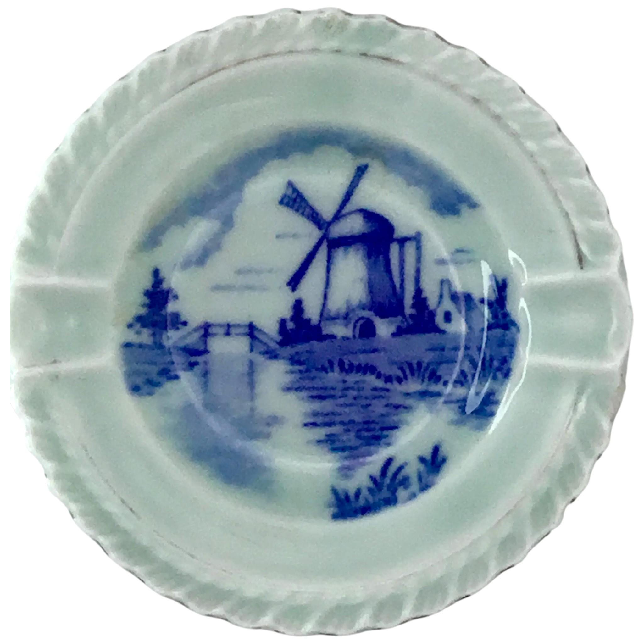 Vintage Windmill Ashtray - Blue & White Decorative Plate - 10cm