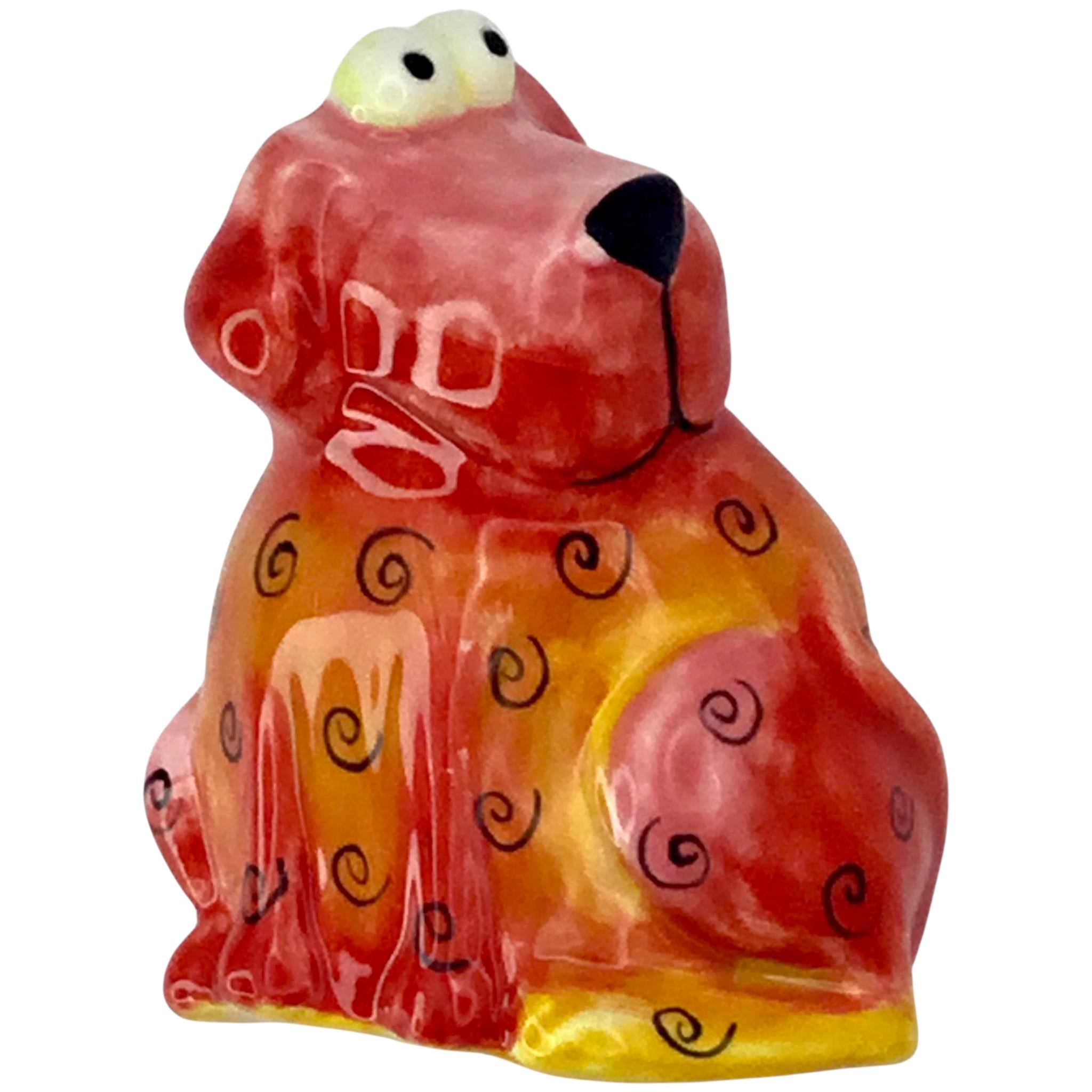 Studio DesignWorks Floppy Dog Ceramic Magnetic Fridge Pen Holder Red Orange