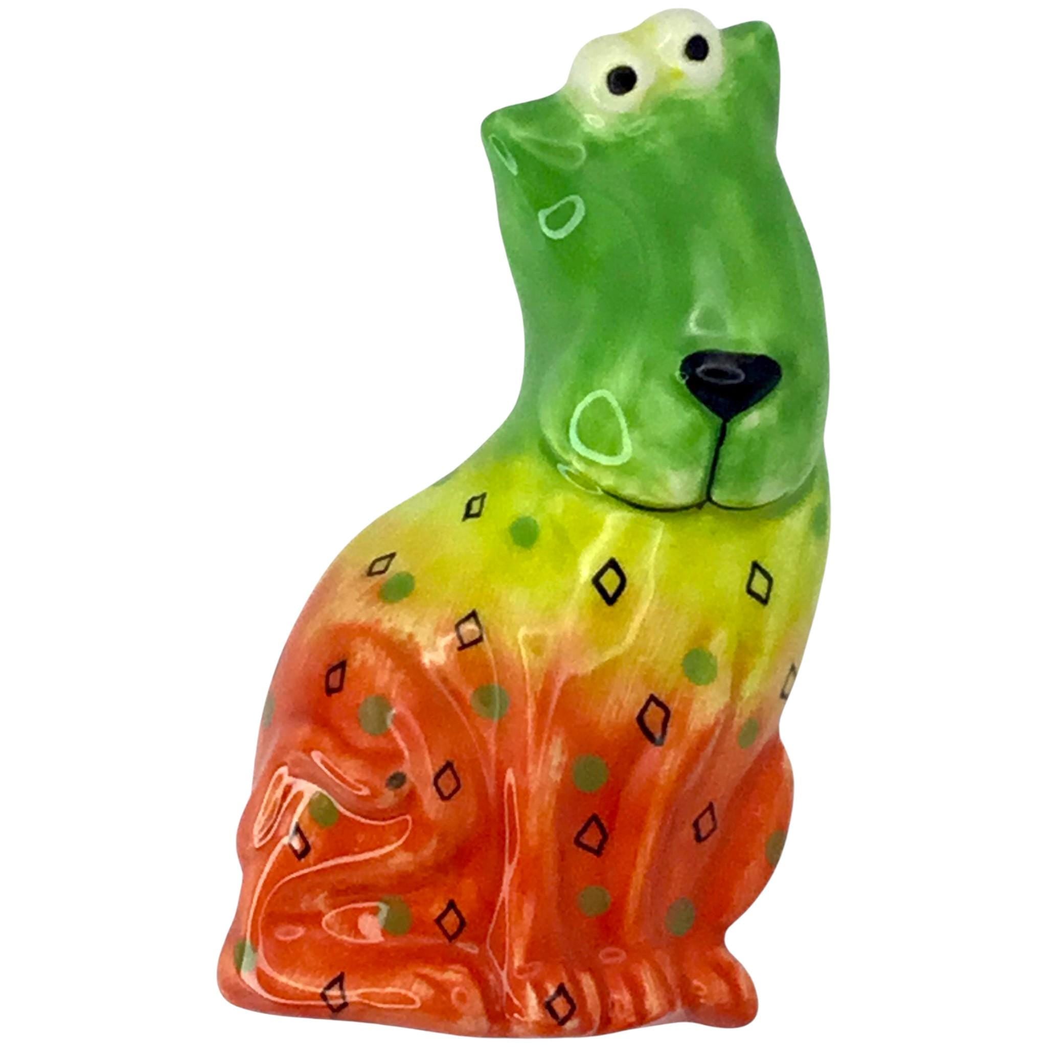 Studio DesignWorks Floppy Dog Ceramic Magnetic Fridge Pen Holder Green Orange