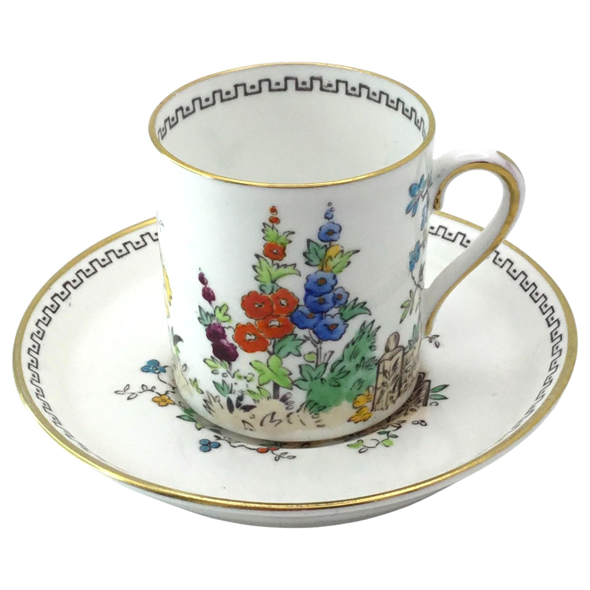 Tuscan China Espresso Cup and Saucer: Vintage Floral Greek Style, Made in England Coffee
