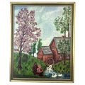 Vintage Watermill Painting: Framed Country Landscape Art, 1987
